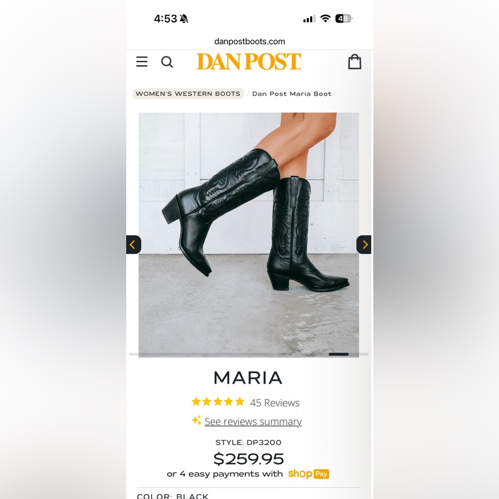 Dan Post Maria leather cowboy western leather black boot